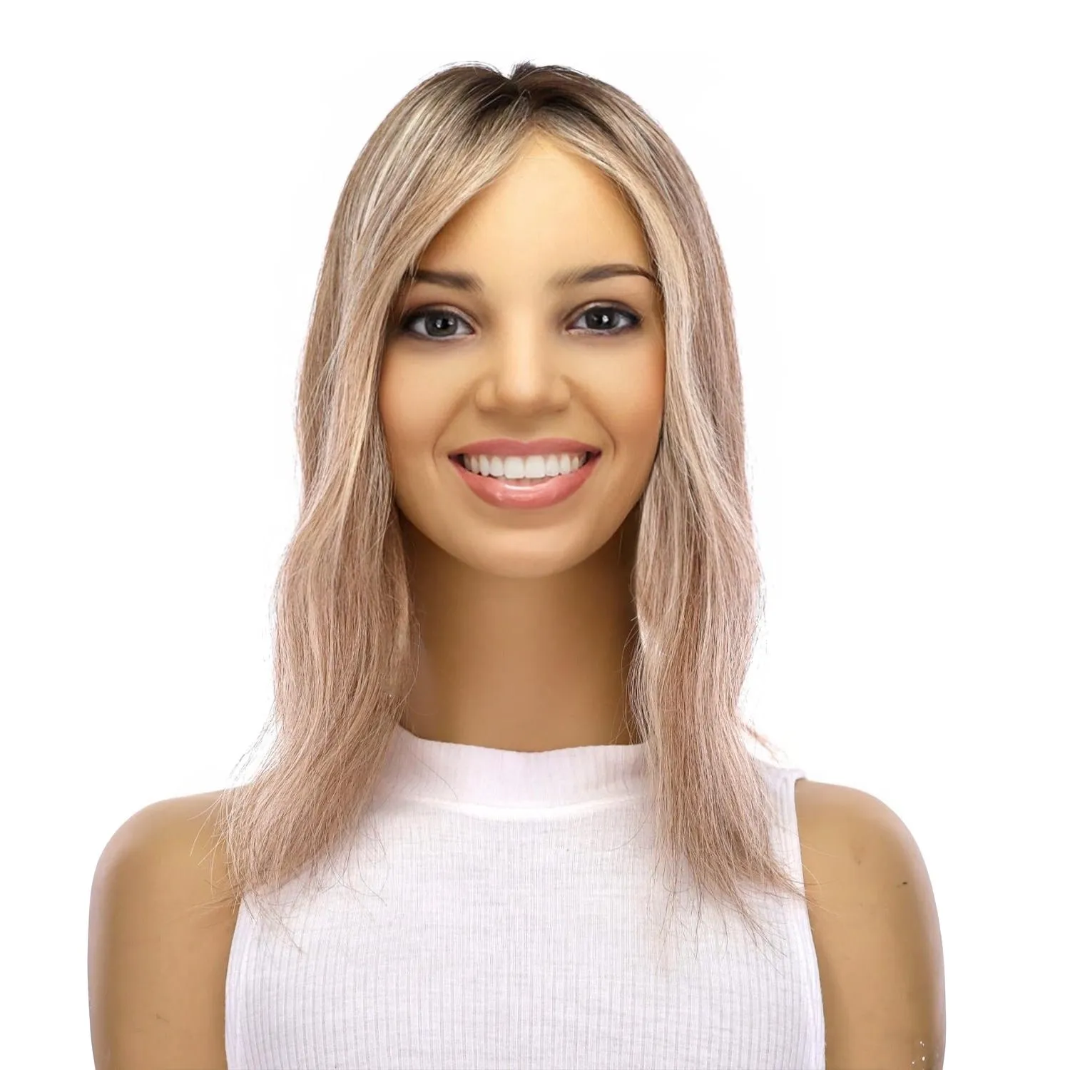 14" Topaz Lace Top Topper Ashy Blonde w/ Highlights Slightly Wavy