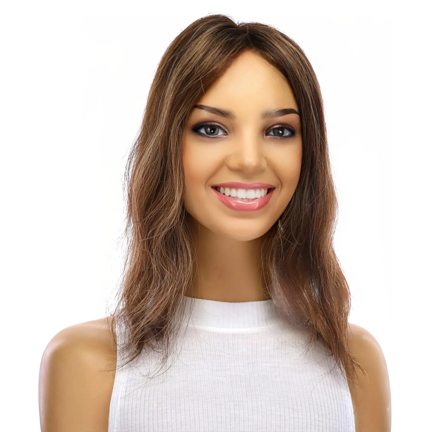 14" Topaz Lace Top Topper Dark Brown w/ Highlights Wavy