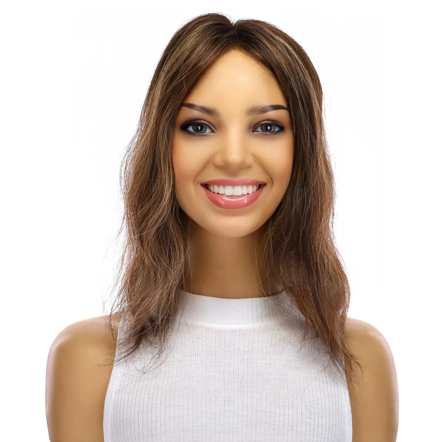 14" Topaz Lace Top Topper Dark Brown w/ Highlights Wavy