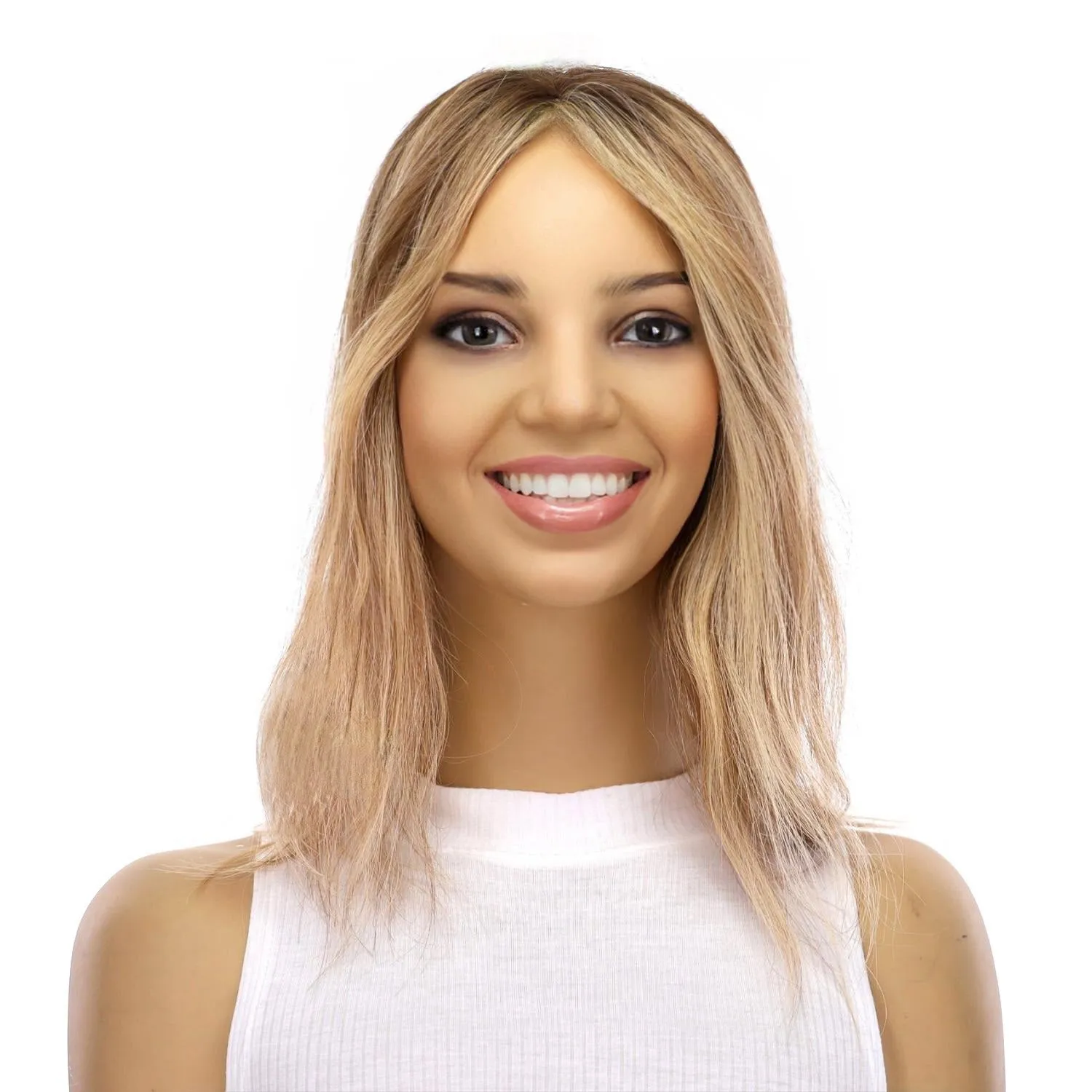 14" Topaz Lace Top Topper Medium Blonde w/ Highlights Slightly Wavy