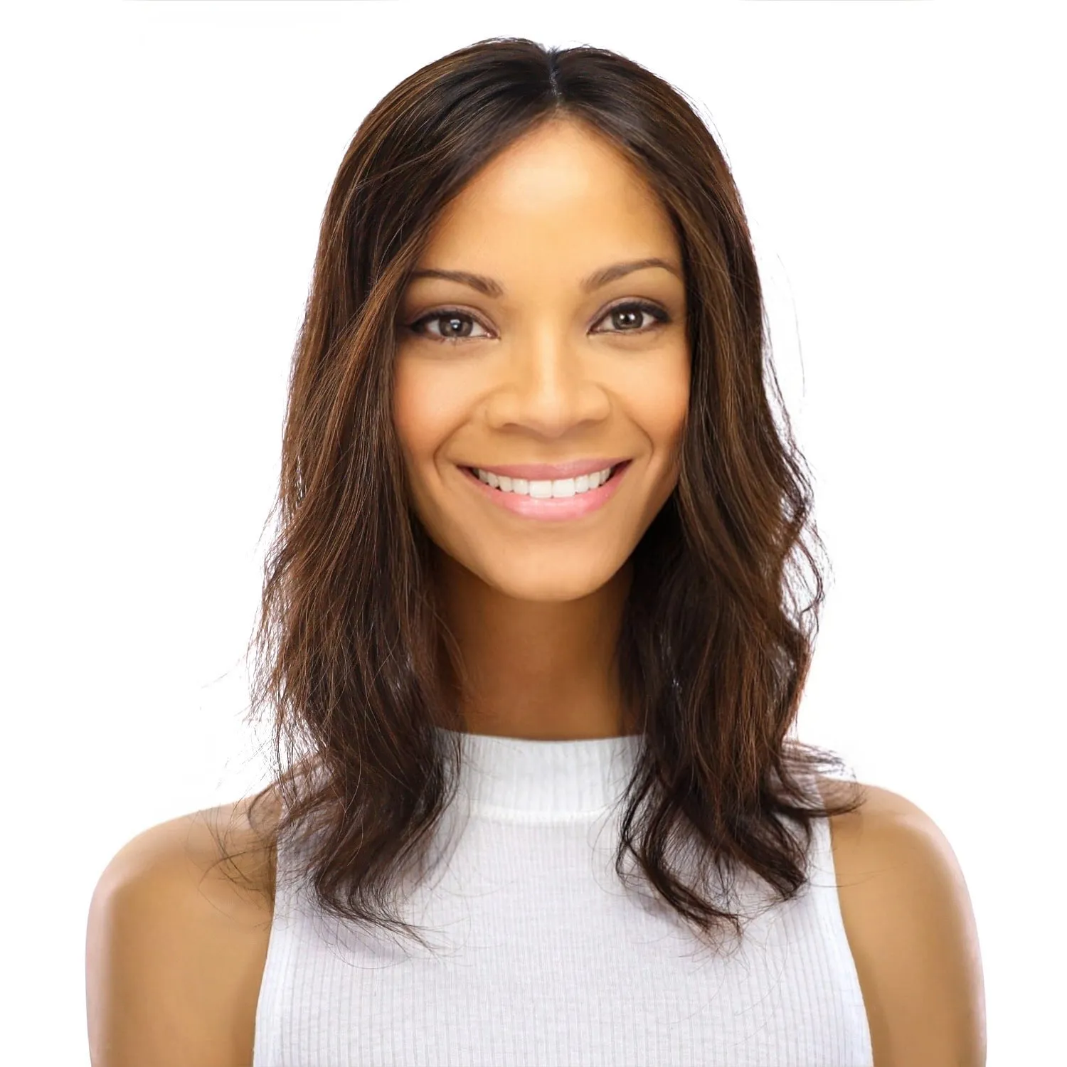 14" Topaz Lace Top Topper Soft Black w/ Highlights Slightly Wavy