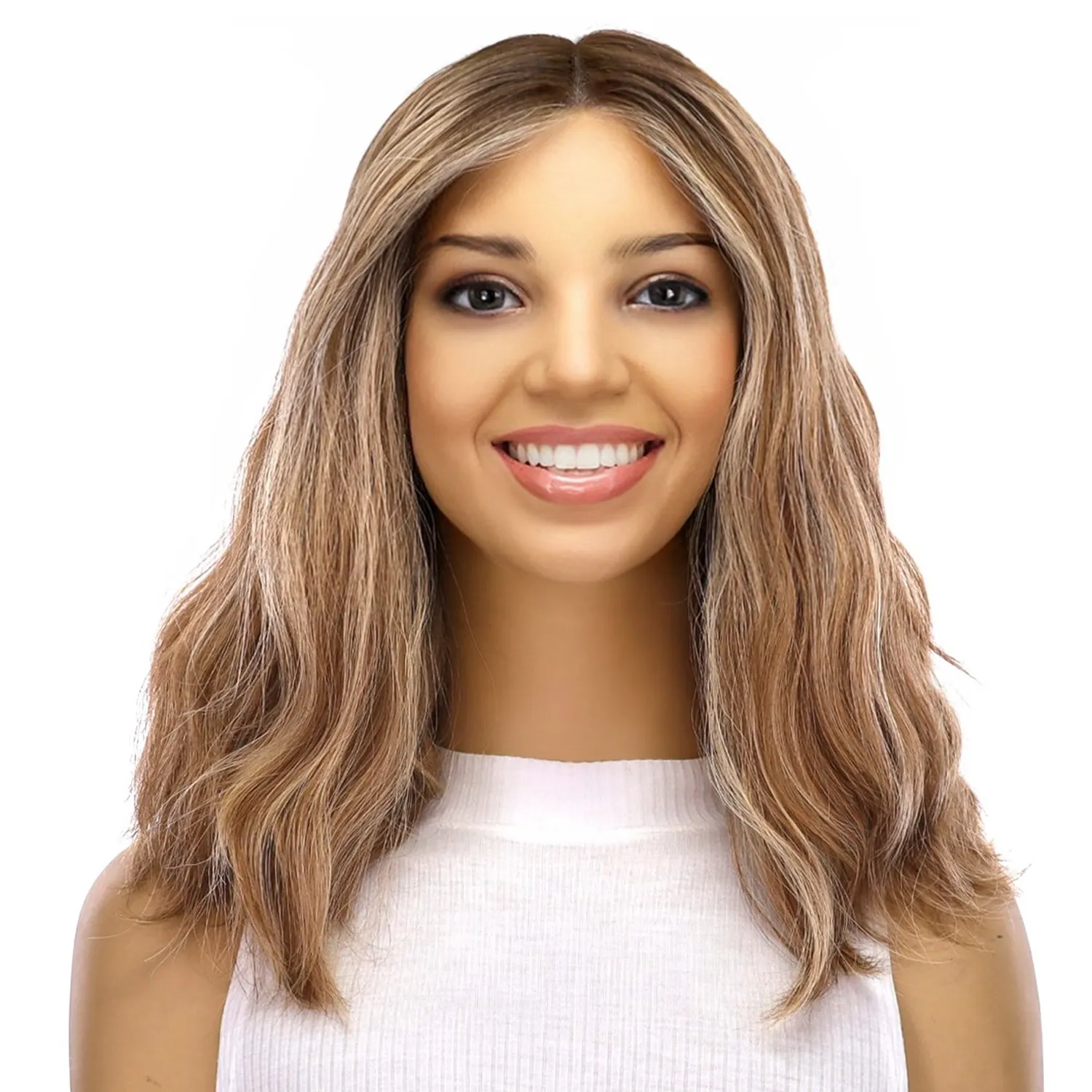 16" Divine Lace Top Wig Medium Blonde w/ Highlights Wavy