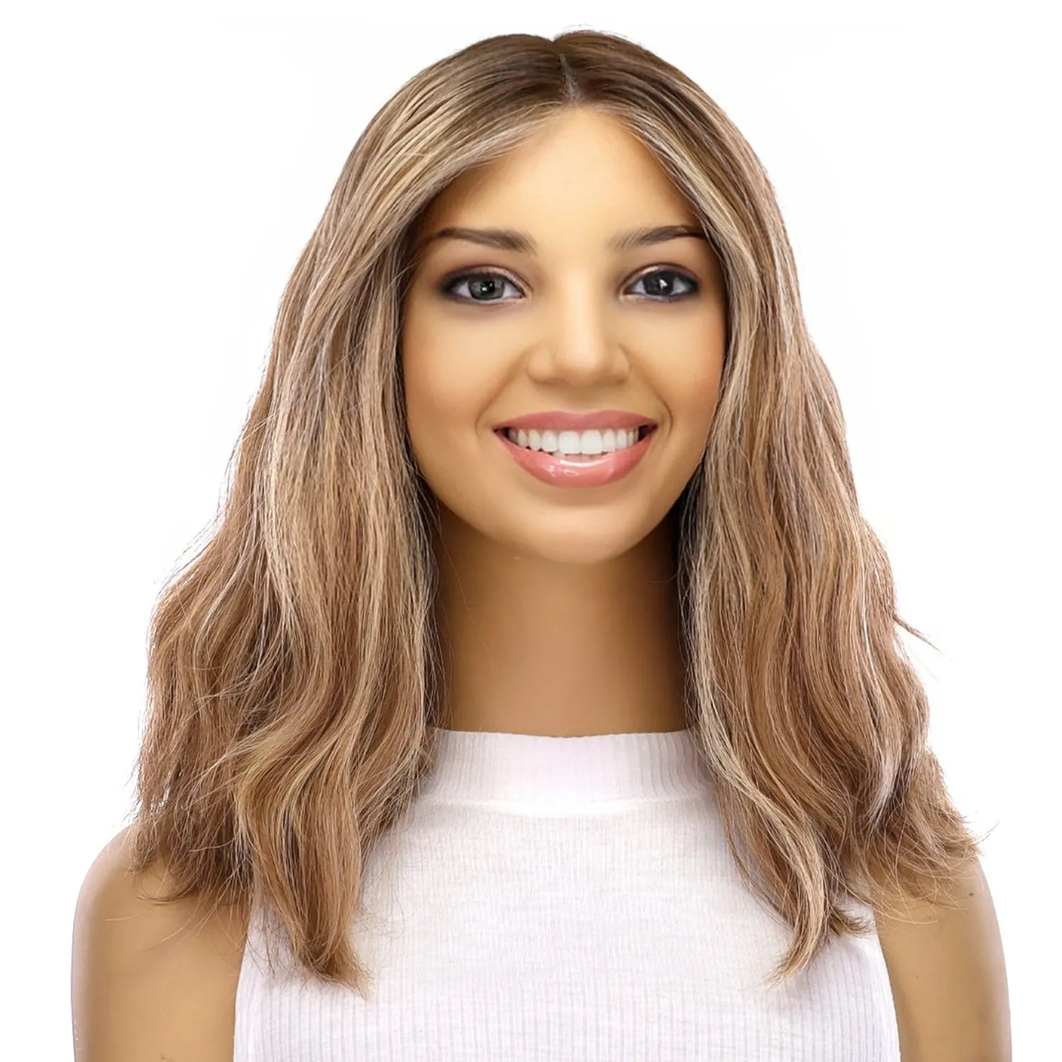 16" Divine Lace Top Wig Medium Blonde w/ Highlights Wavy