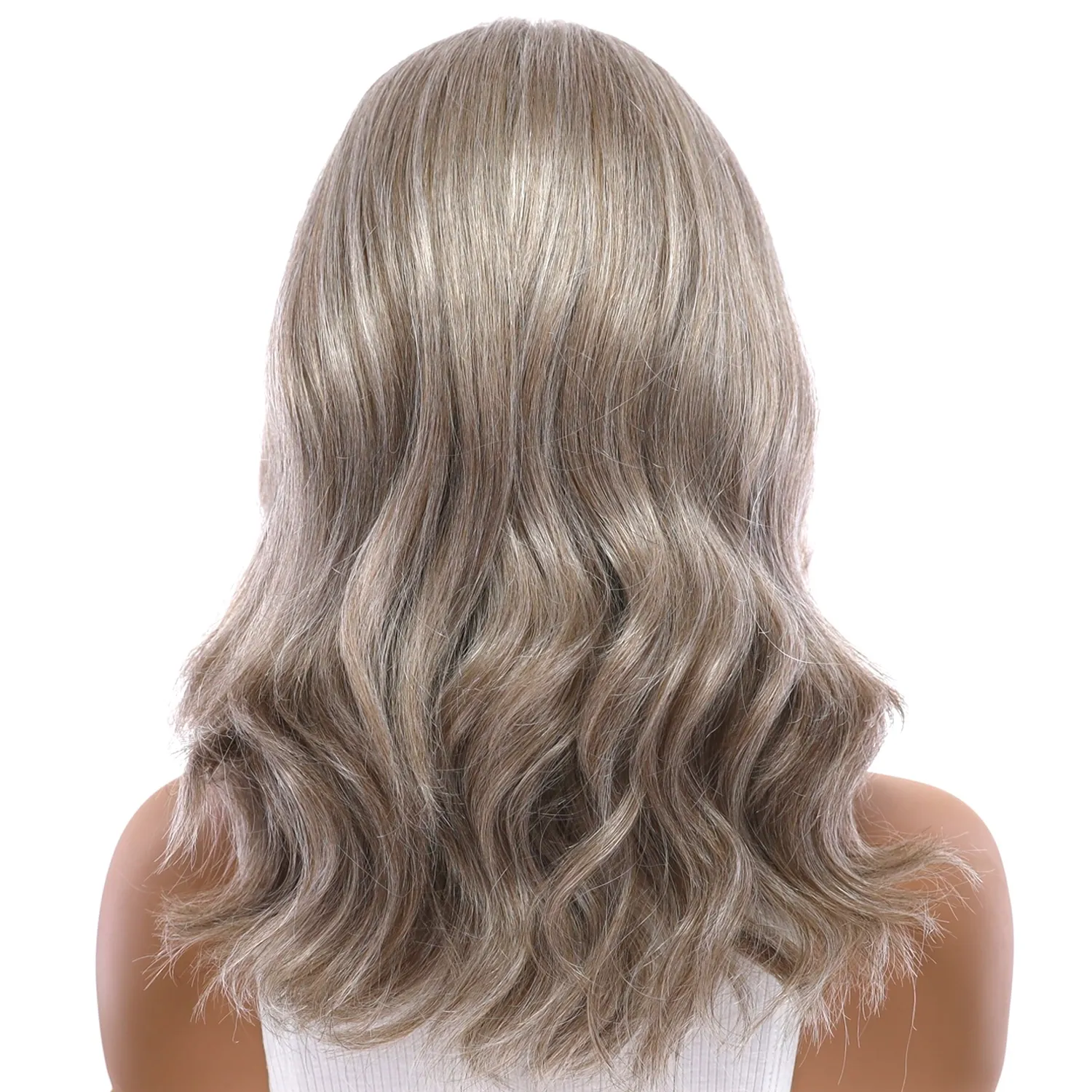 16" Ponytail Silk Part Wig Champagne Grey