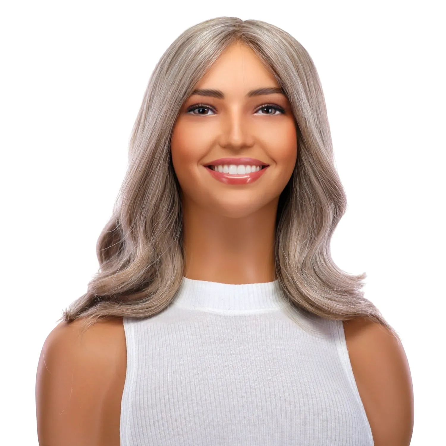 16" Ponytail Silk Part Wig Champagne Grey