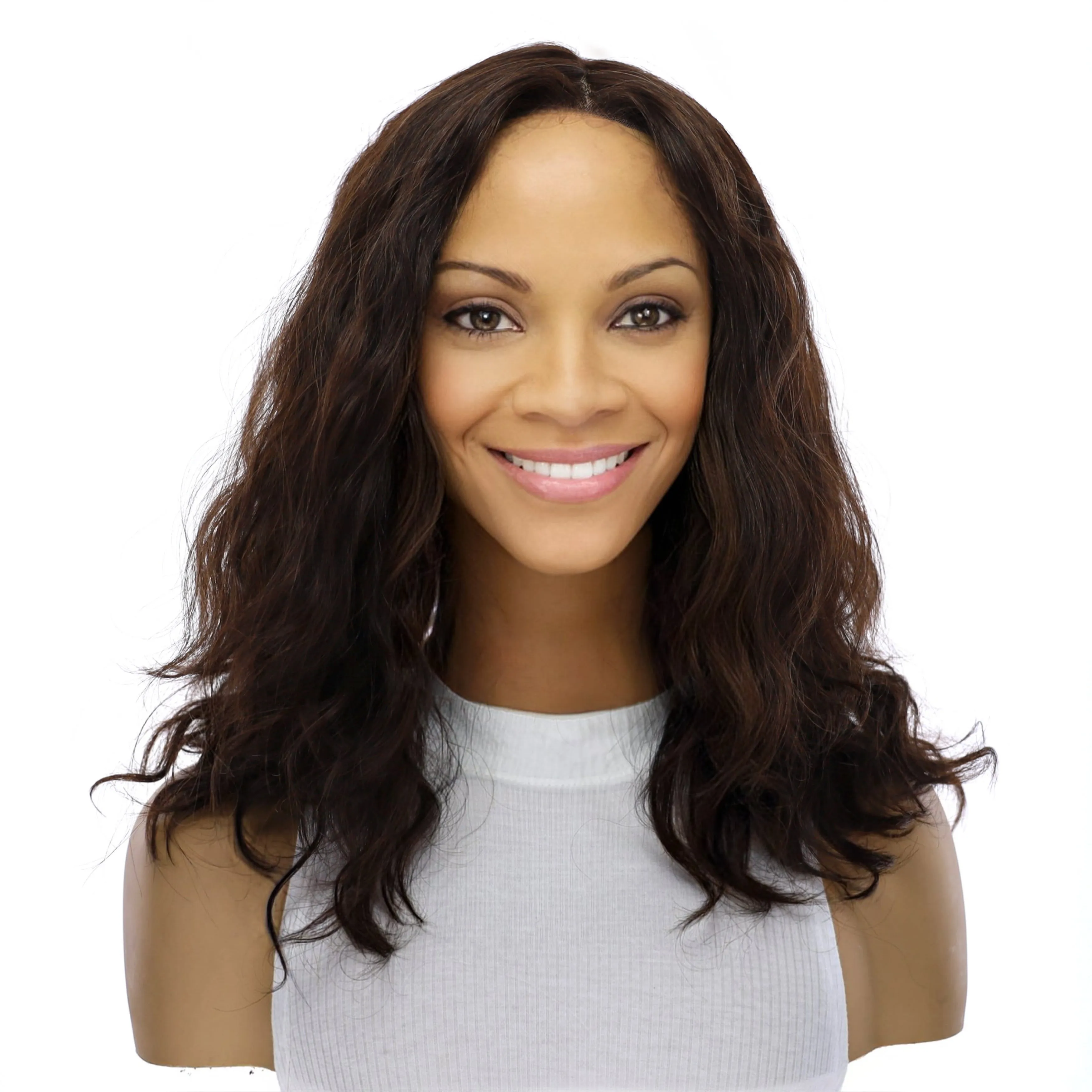 16" Ponytail Silk Part Wig Dark Brown Wavy