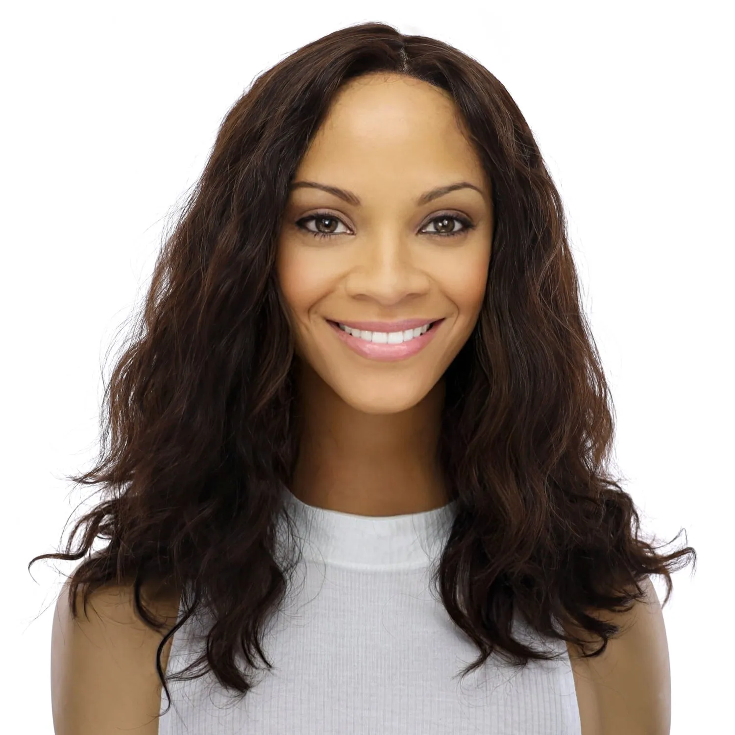 16" Ponytail Silk Part Wig Dark Brown Wavy