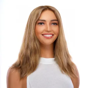 16" Ponytail Silk Part Wig Medium Blonde Wavy
