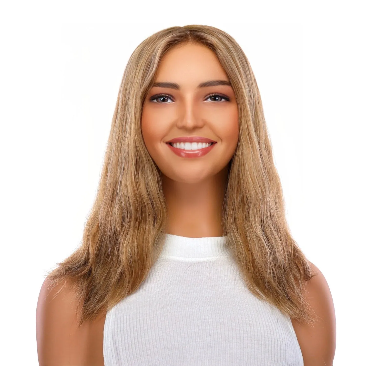 16" Ponytail Silk Part Wig Medium Blonde Wavy