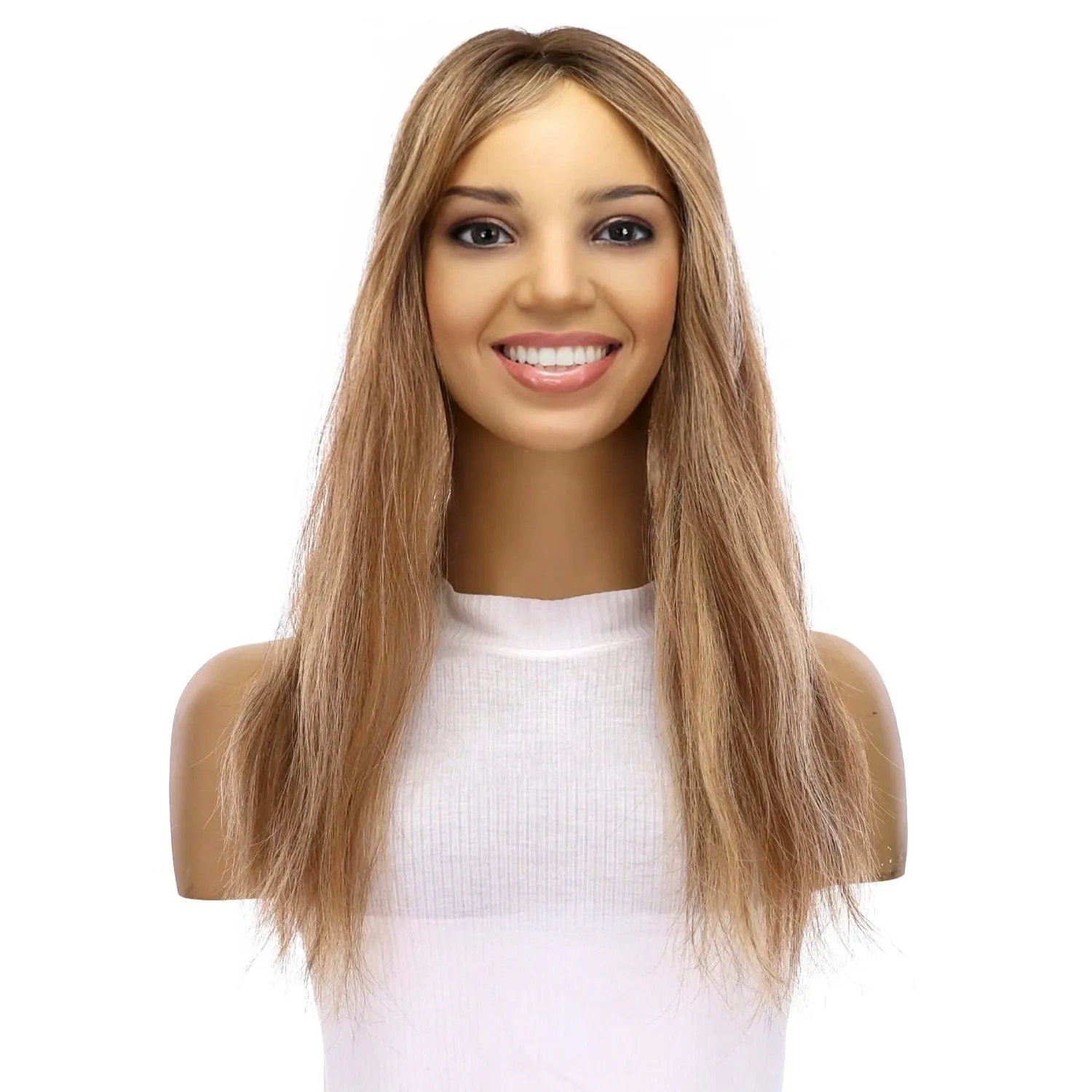 18" Topaz Lace Top Topper Medium Blonde w/ Highlights Slightly Wavy