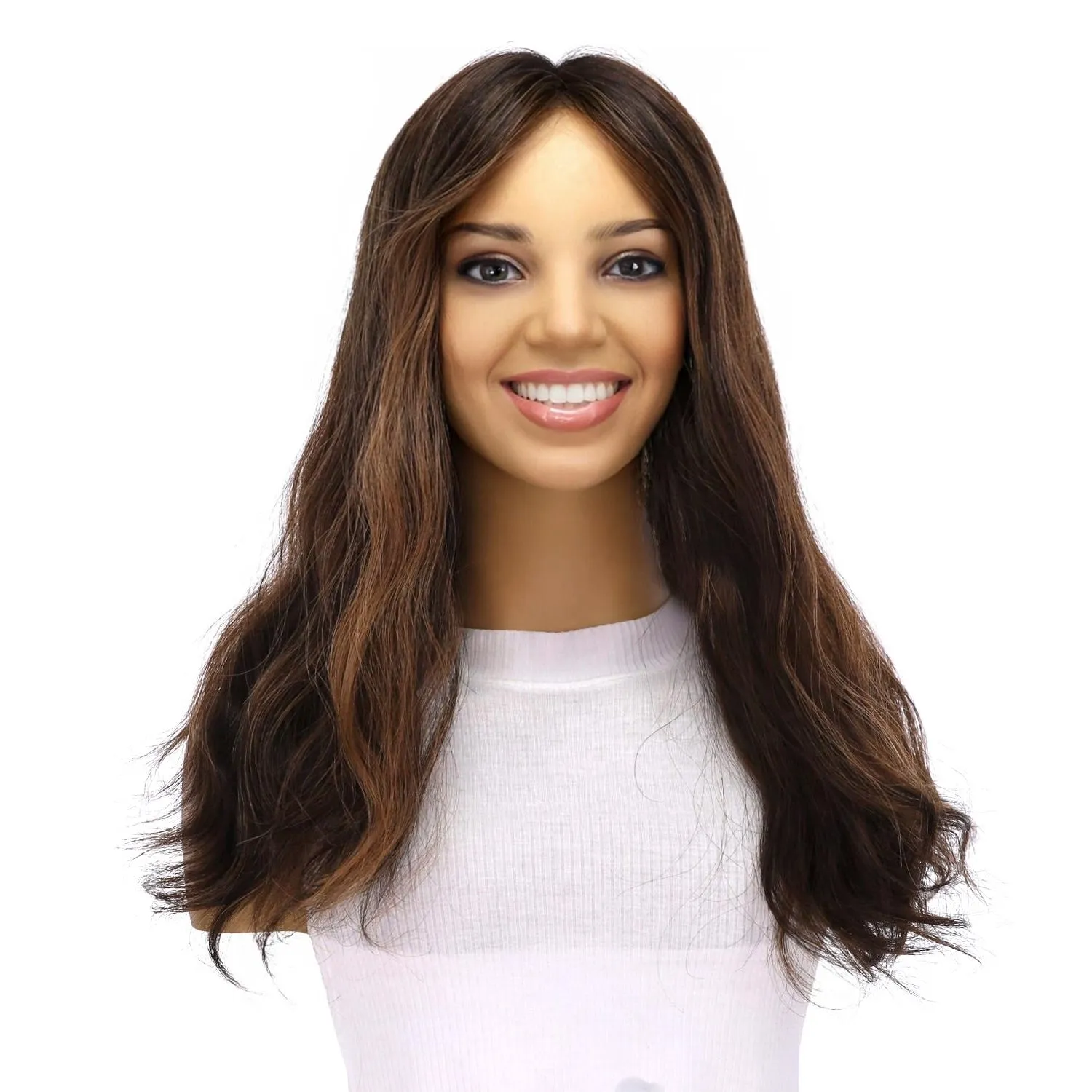 18" Topaz Lace Top Topper Soft Black w/ Highlights Slightly Wavy