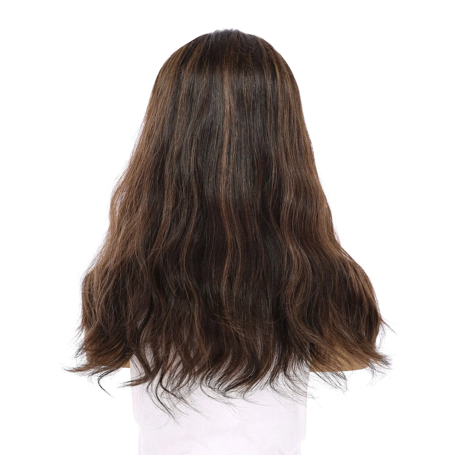 18" Topaz Lace Top Topper Soft Black w/ Highlights Slightly Wavy