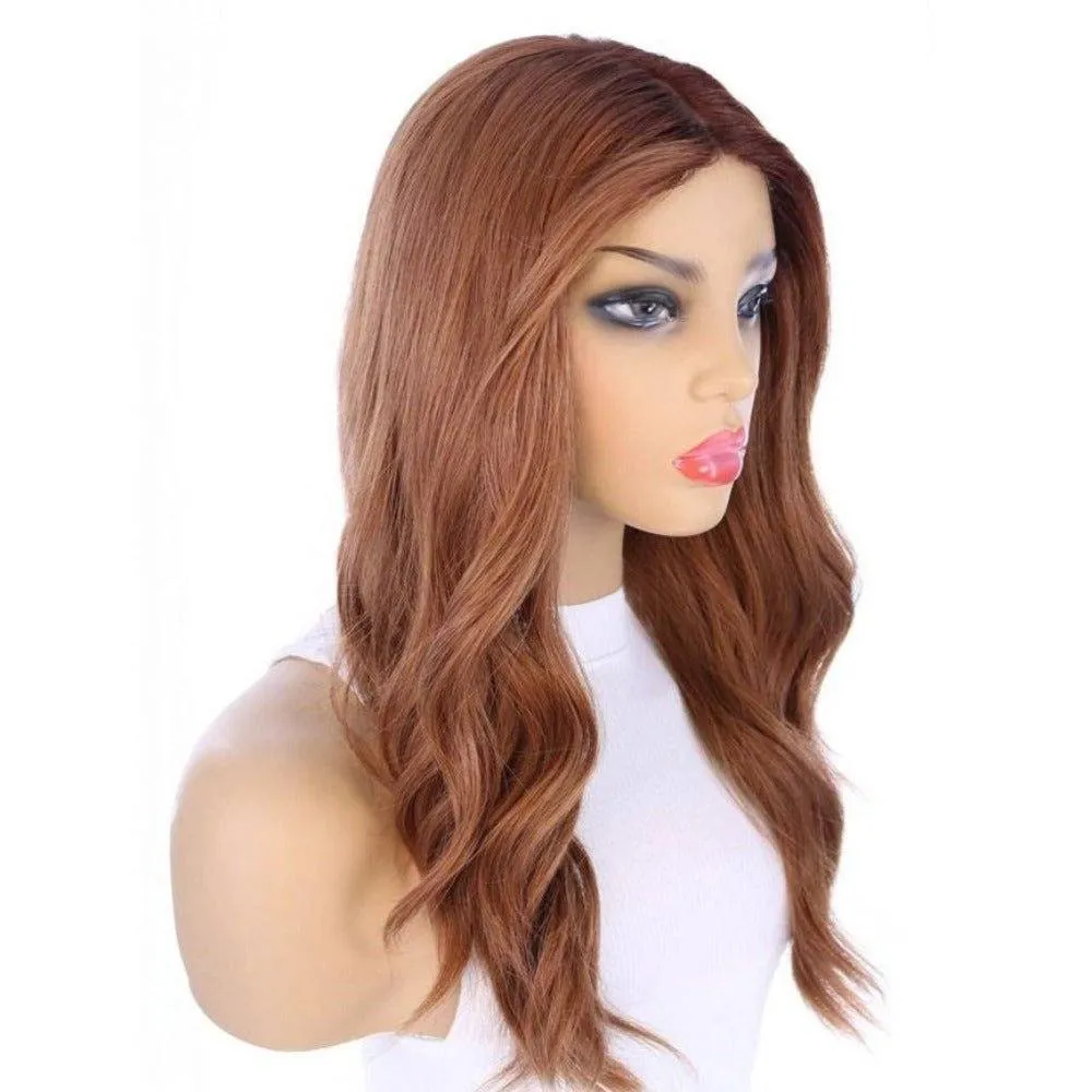 22" Ponytail Silk Part Wig Copper w/ Partial Rooting