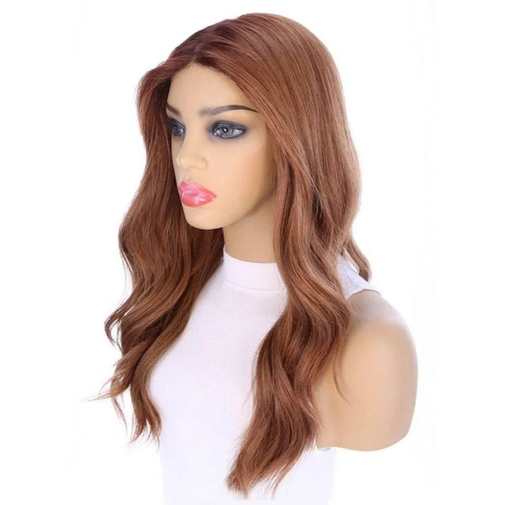 22" Ponytail Silk Part Wig Copper w/ Partial Rooting
