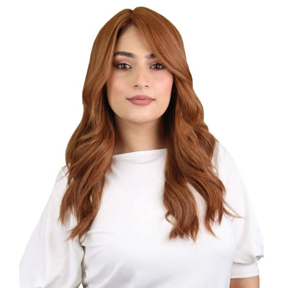 22" Ponytail Silk Part Wig Copper w/ Partial Rooting