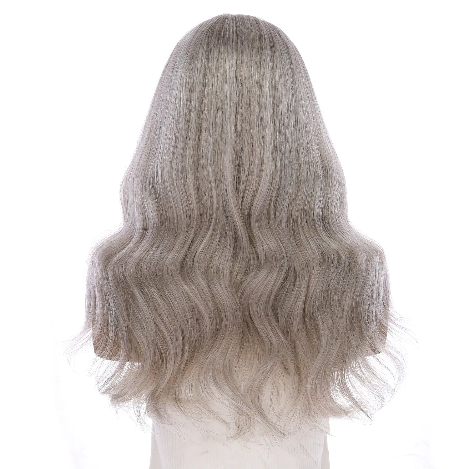 22" Ponytail Silk Part Wig Snow Grey