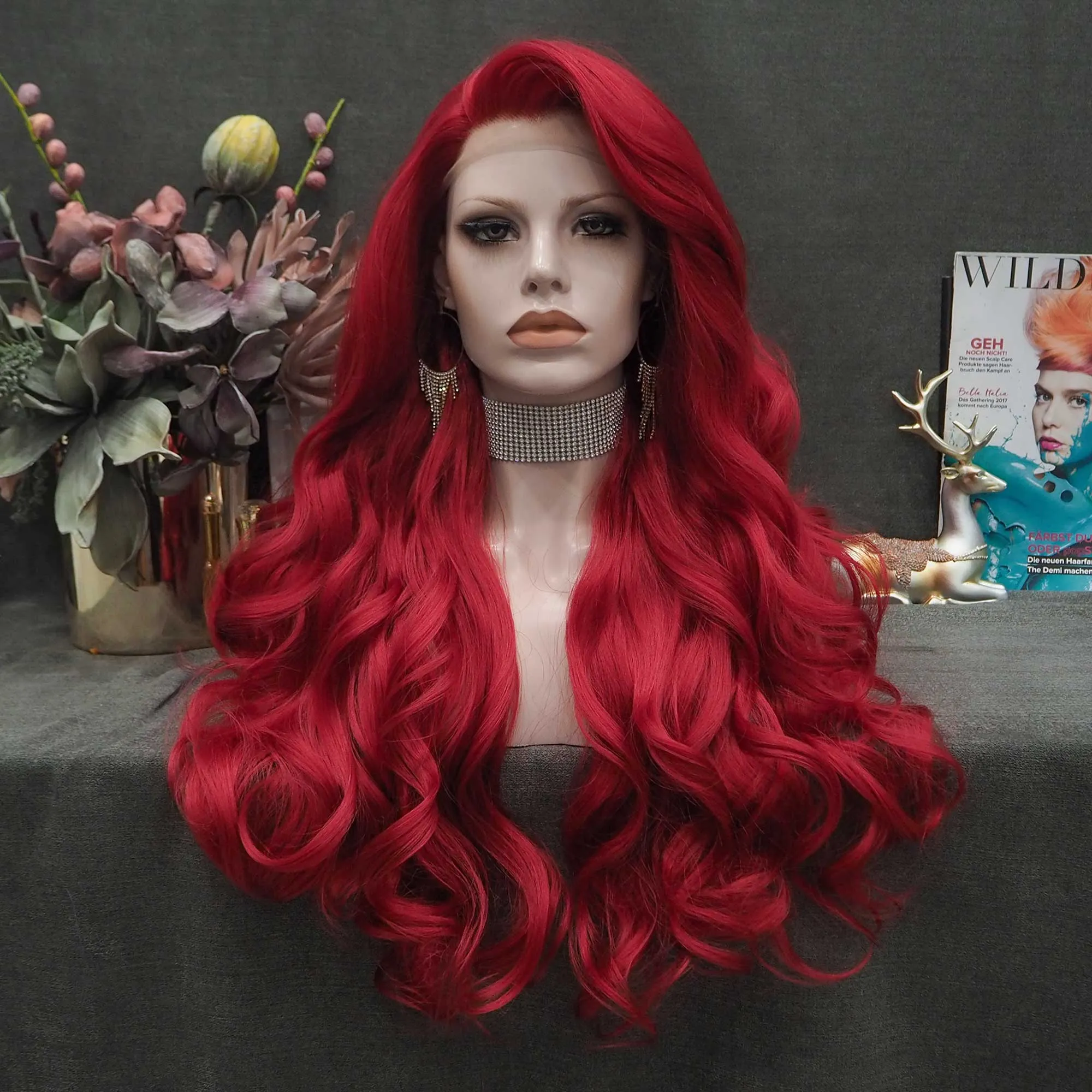 Ariel - Fire Red Long Wavy Synthetic Lace Front Wig Cosplay Wig Imstyle