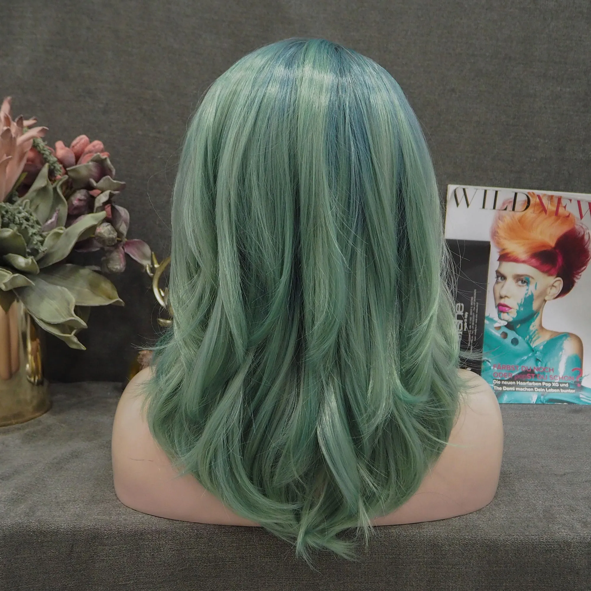 Autumn-Green Wavy Synthetic Lace Front Wig