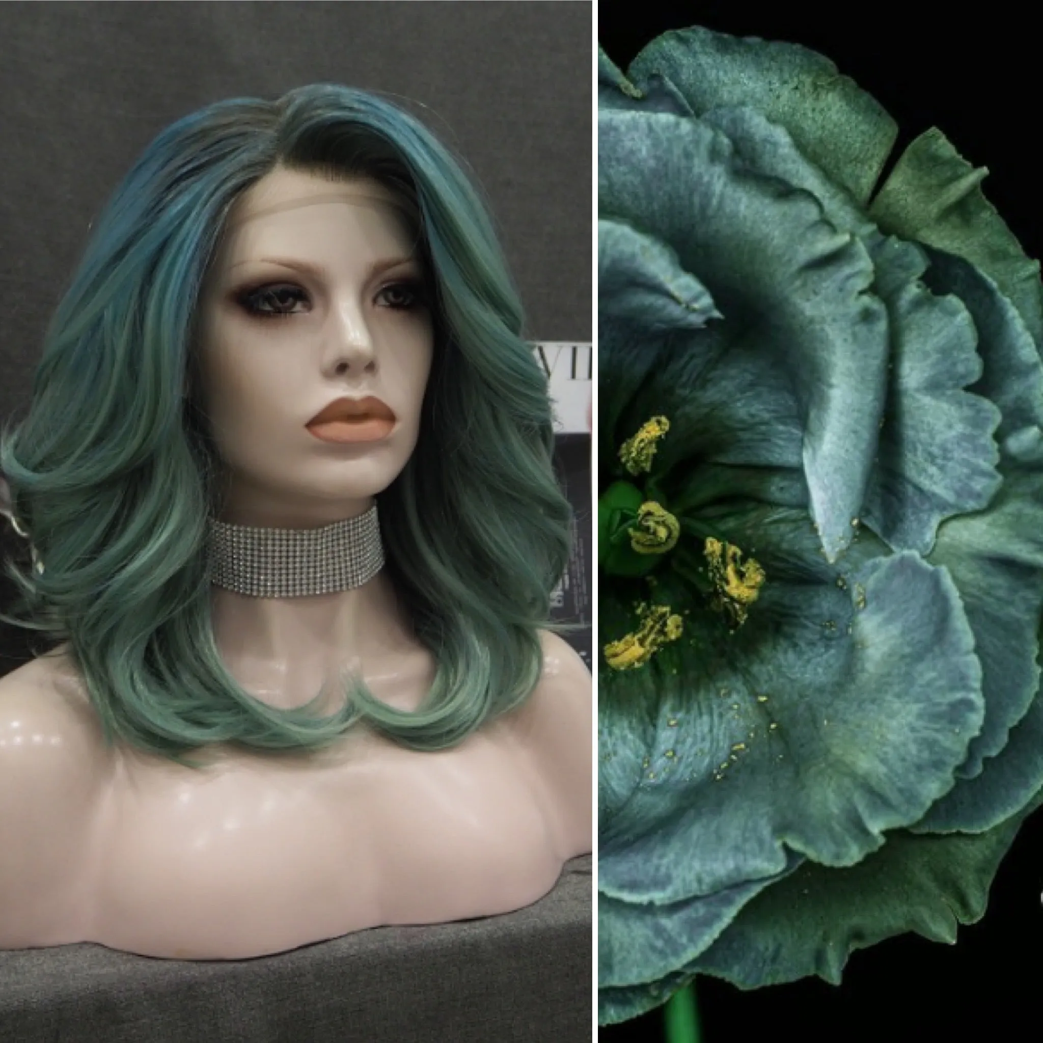 Autumn-Green Wavy Synthetic Lace Front Wig