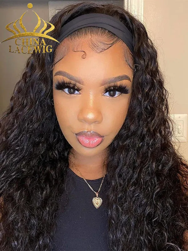 Chinalacewig Mega Sale Black Color Curly Headband Wig CF476