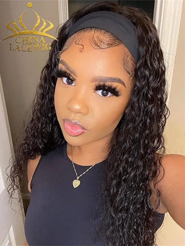 Chinalacewig Mega Sale Black Color Curly Headband Wig CF476