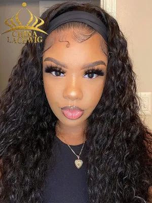 Chinalacewig Mega Sale Black Color Curly Headband Wig CF476