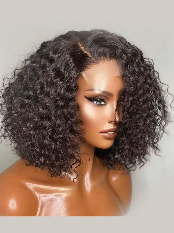 Chinalacewig Virgin Human Hair Black Color Deep Curly 5×5 HD Lace Wig With Pre Plucked NCF92