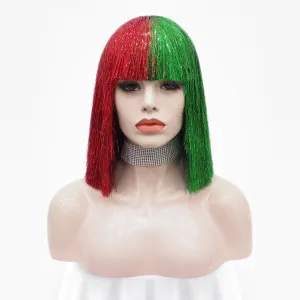 Christmas Limited - Red & Green with Tinsel Short Straight Synthetic Wig Imstyle