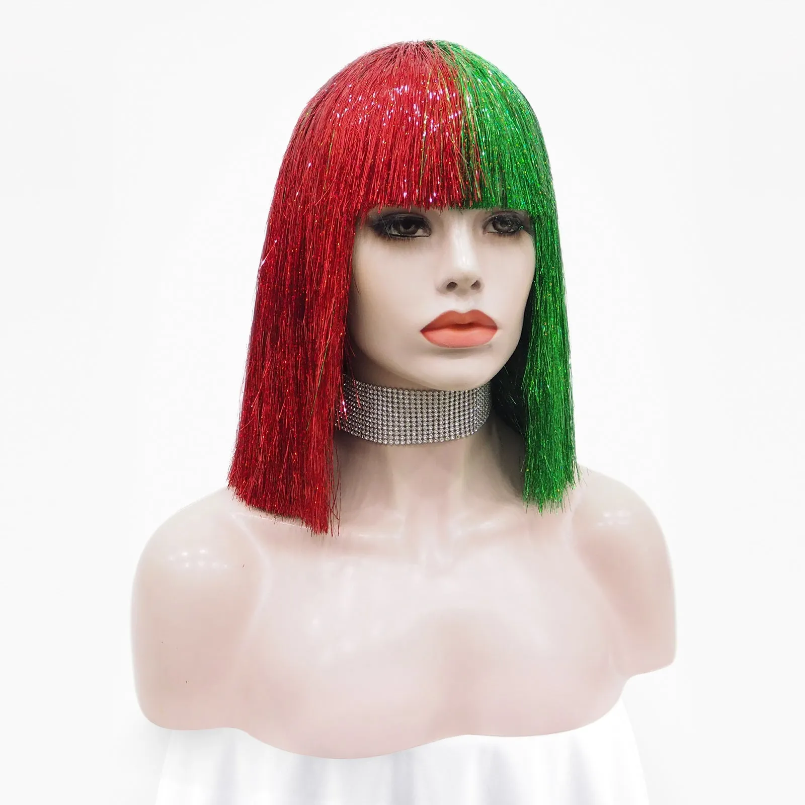 Christmas Limited - Red & Green with Tinsel Short Straight Synthetic Wig Imstyle