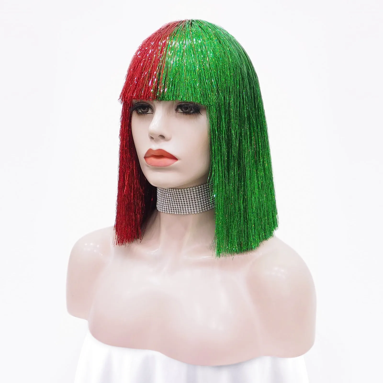 Christmas Limited - Red & Green with Tinsel Short Straight Synthetic Wig Imstyle