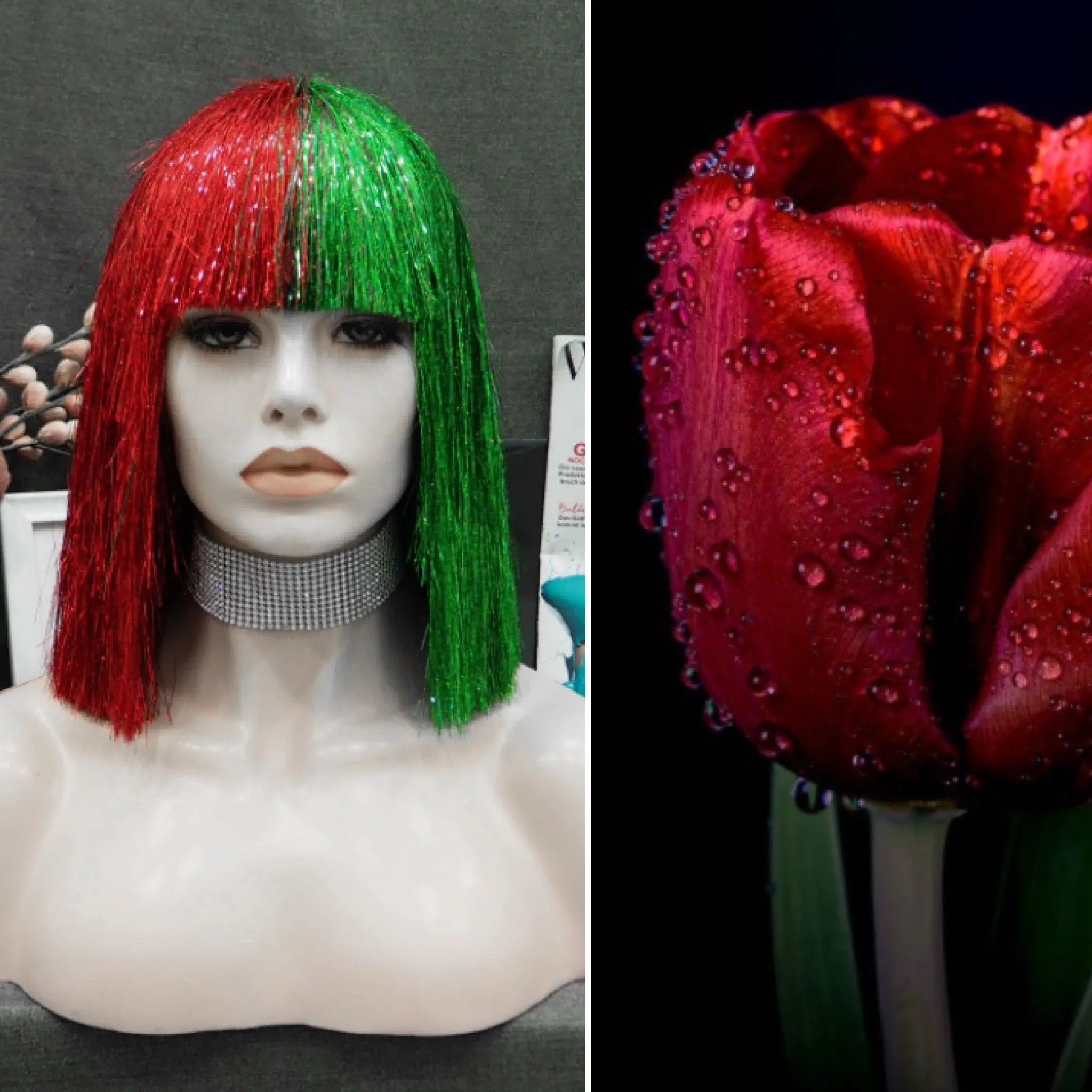 Christmas Limited - Red & Green with Tinsel Short Straight Synthetic Wig Imstyle