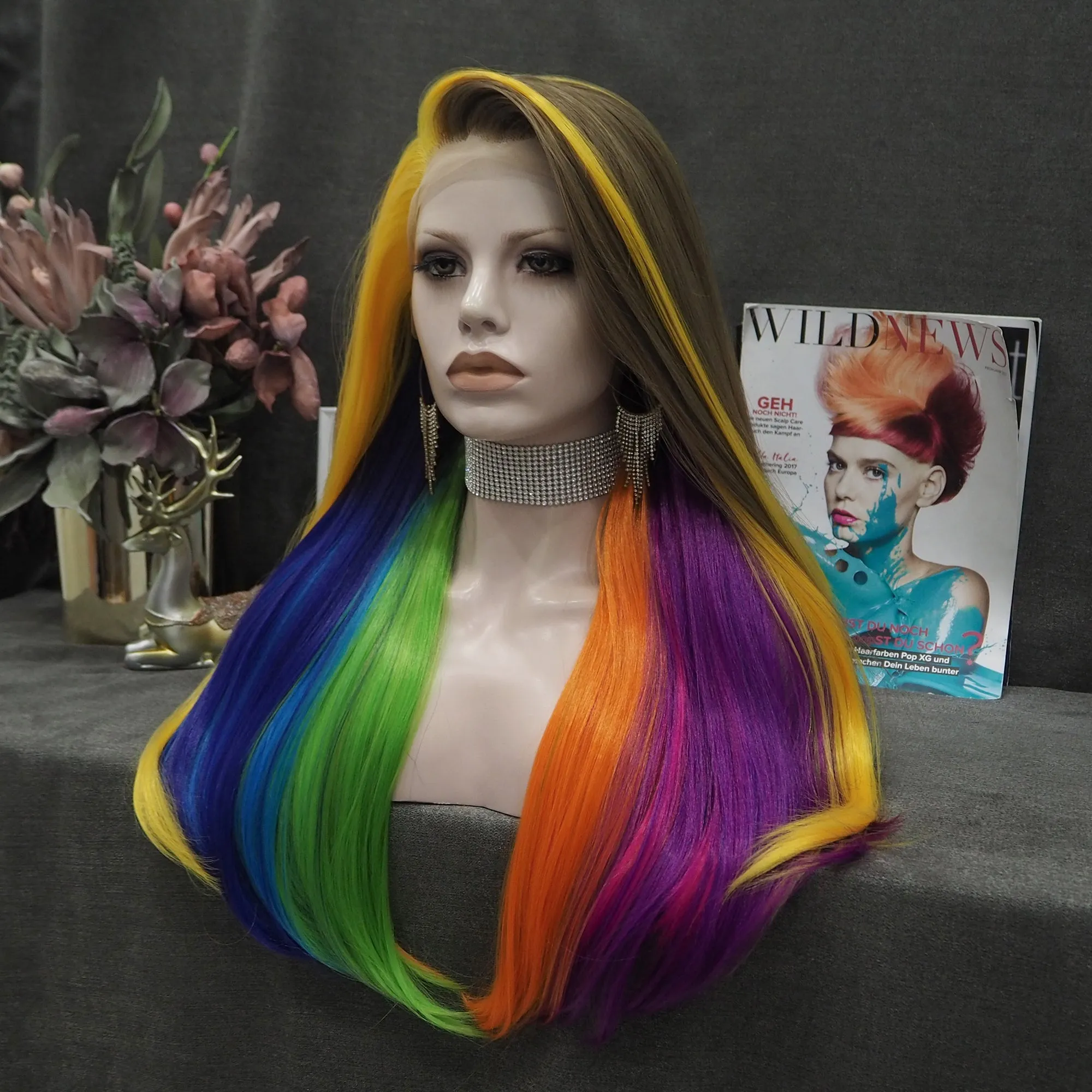 Fiona - Light Brown to Rainbow Long Straight Synthetic Lace Front Wig