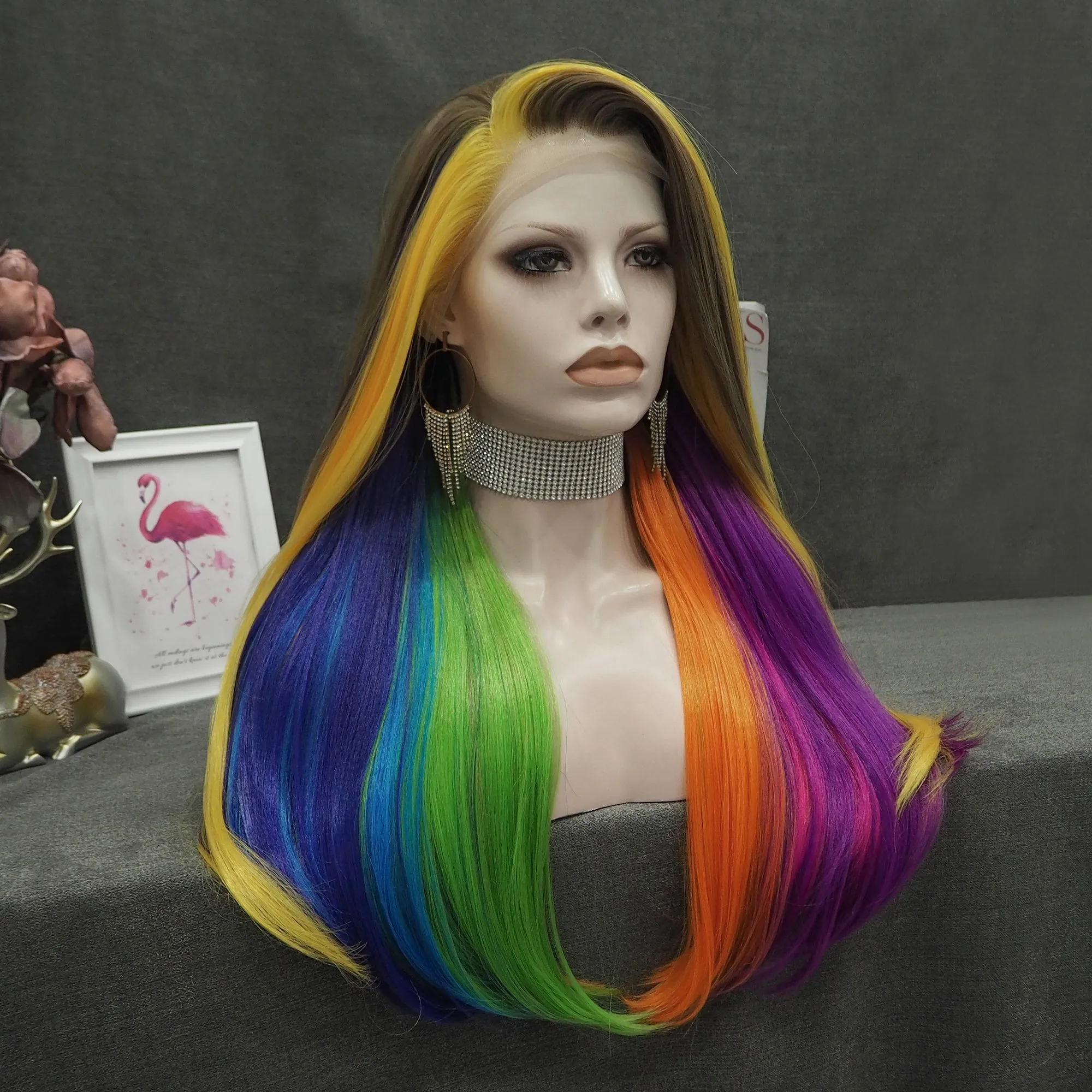 Fiona - Light Brown to Rainbow Long Straight Synthetic Lace Front Wig