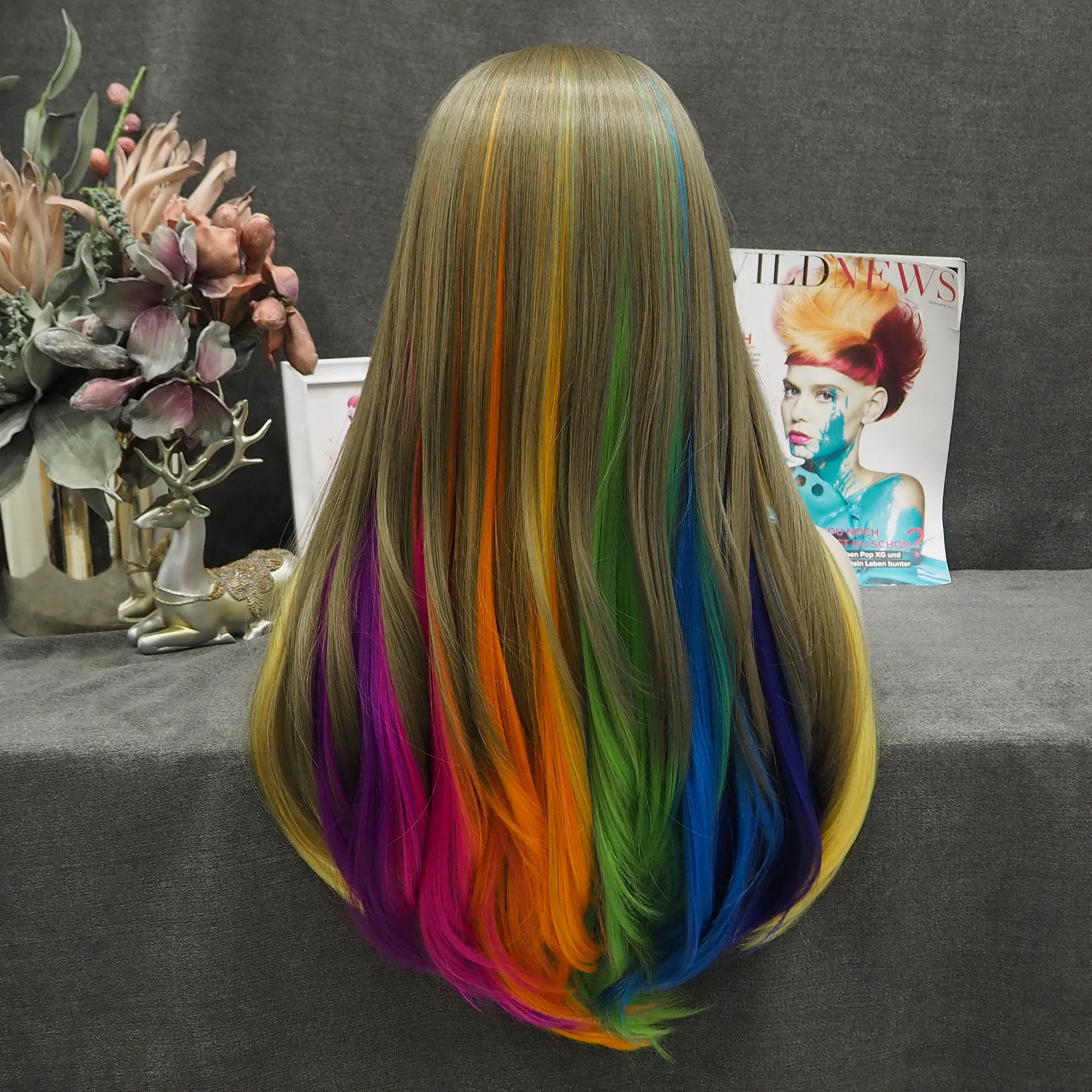 Fiona - Light Brown to Rainbow Long Straight Synthetic Lace Front Wig