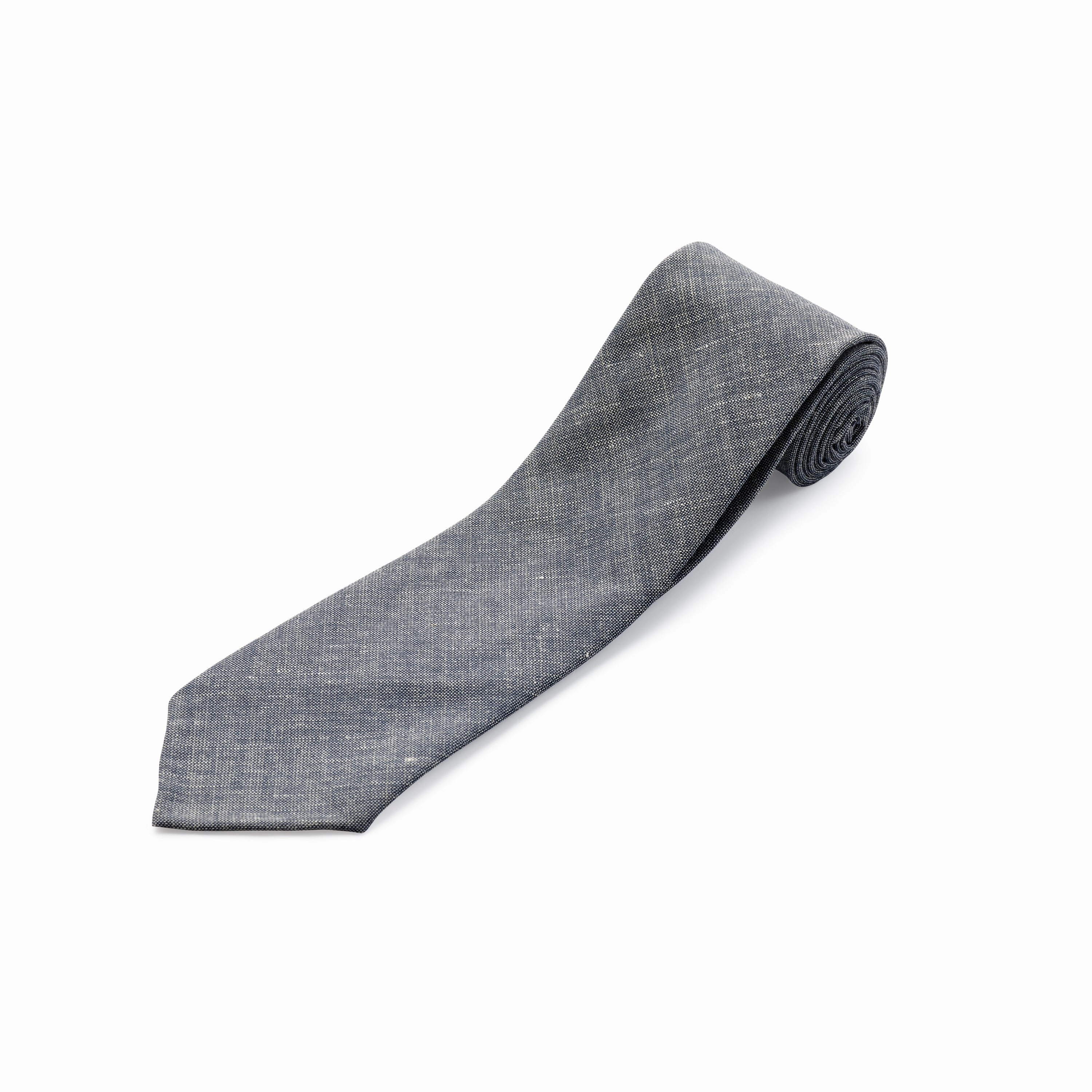 Fox 3 Fold Denim Blue Wool Linen Tie