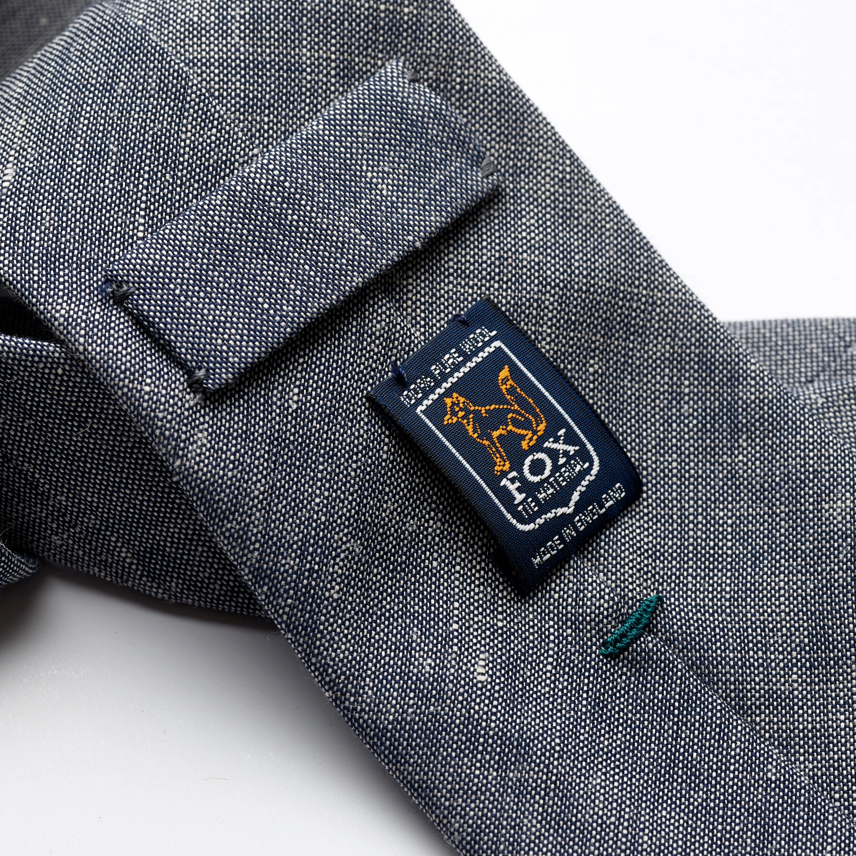 Fox 3 Fold Denim Blue Wool Linen Tie