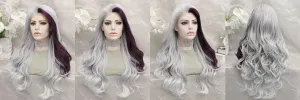 IMstyle Carrie grey with purple-red money piece 13*2 lace front wigs GX102-240211