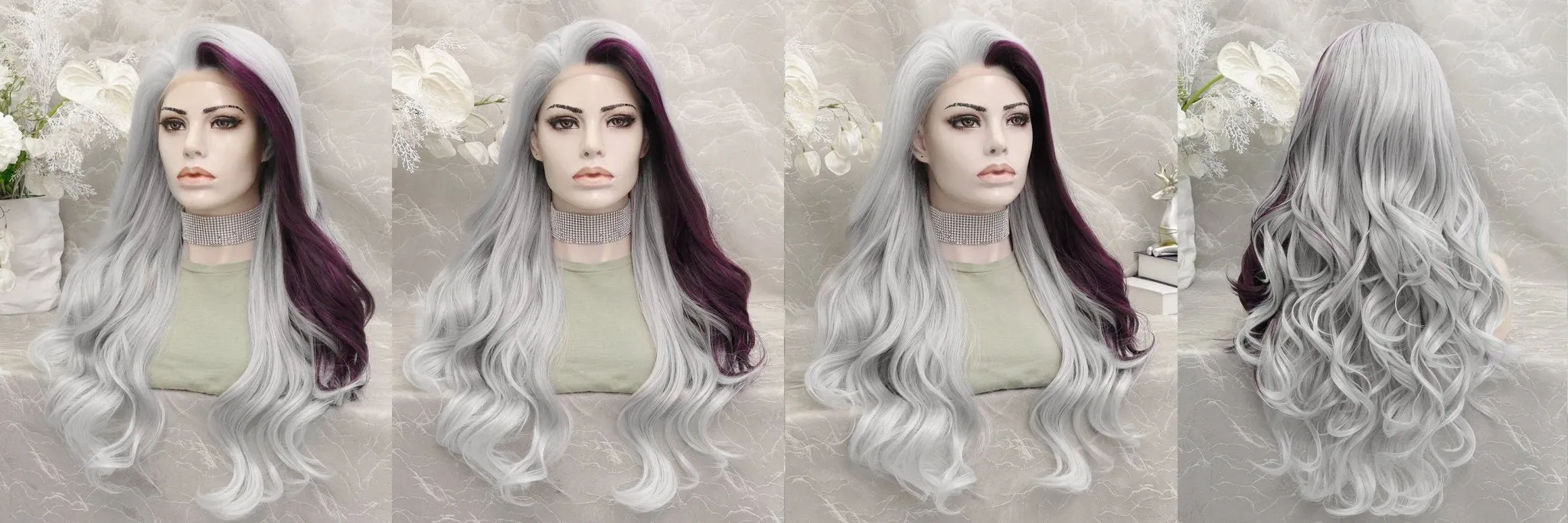 IMstyle Carrie grey with purple-red money piece 13*2 lace front wigs GX102-240211
