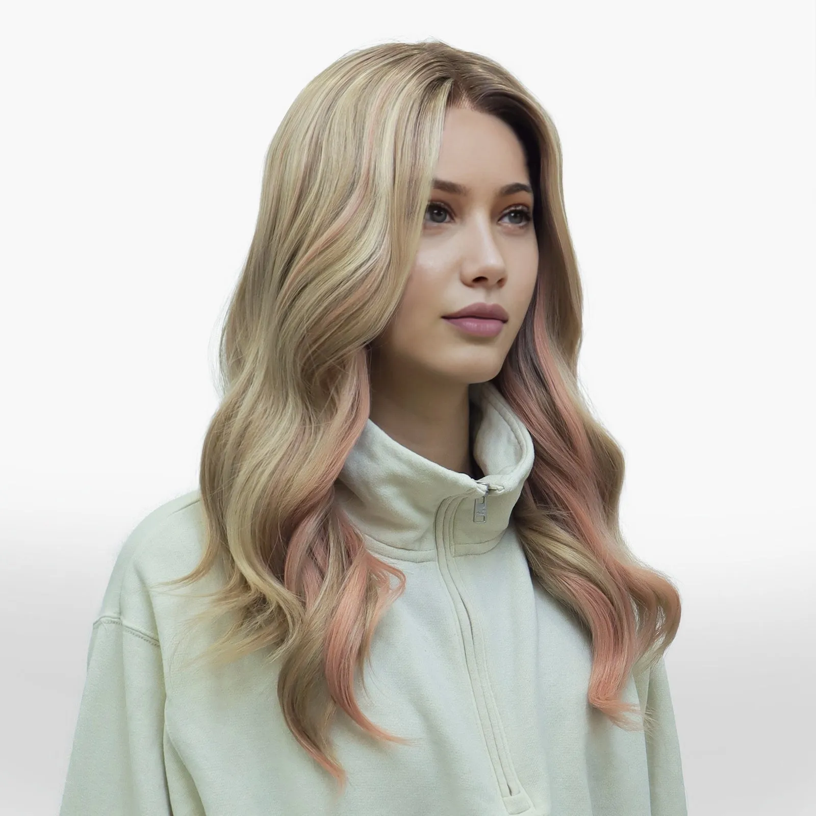 IMstyle Gemma dirty blonde with dark root pinky highlight 24 inches T part glueless lace front wigs TK112-2457