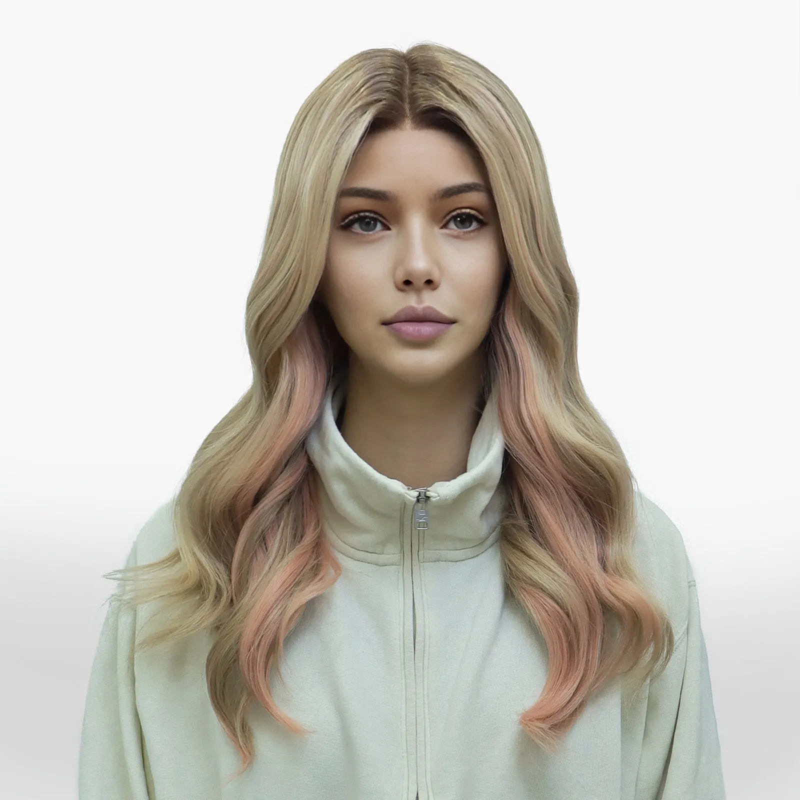 IMstyle Gemma dirty blonde with dark root pinky highlight 24 inches T part glueless lace front wigs TK112-2457