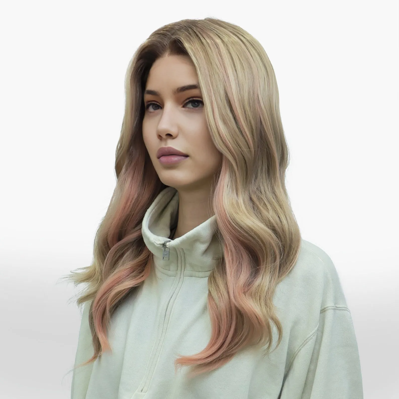 IMstyle Gemma dirty blonde with dark root pinky highlight 24 inches T part glueless lace front wigs TK112-2457
