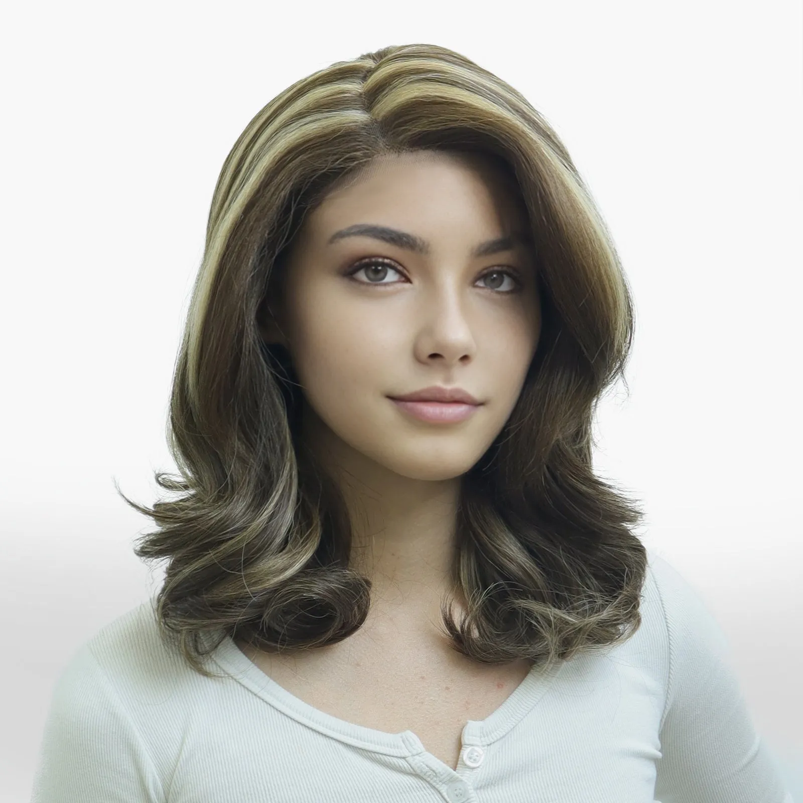 IMstyle Jodie Short Hairstyle Left Part Mocha Brown Blonde Highlight Low density Wavy Lace Wig K329-F6-276-L PART