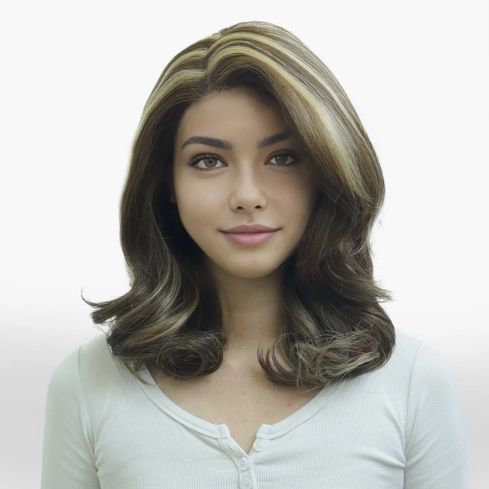 IMstyle Jodie Short Hairstyle Left Part Mocha Brown Blonde Highlight Low density Wavy Lace Wig K329-F6-276-L PART