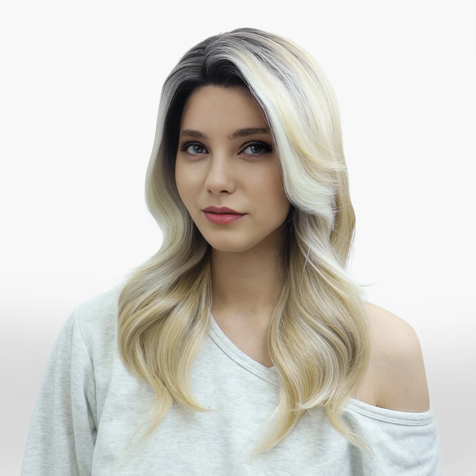 IMstyle Katerina golden blonde with highlight and dark root 26 inches soft curls 13*3 free part glueless lace front wigs K332-2033