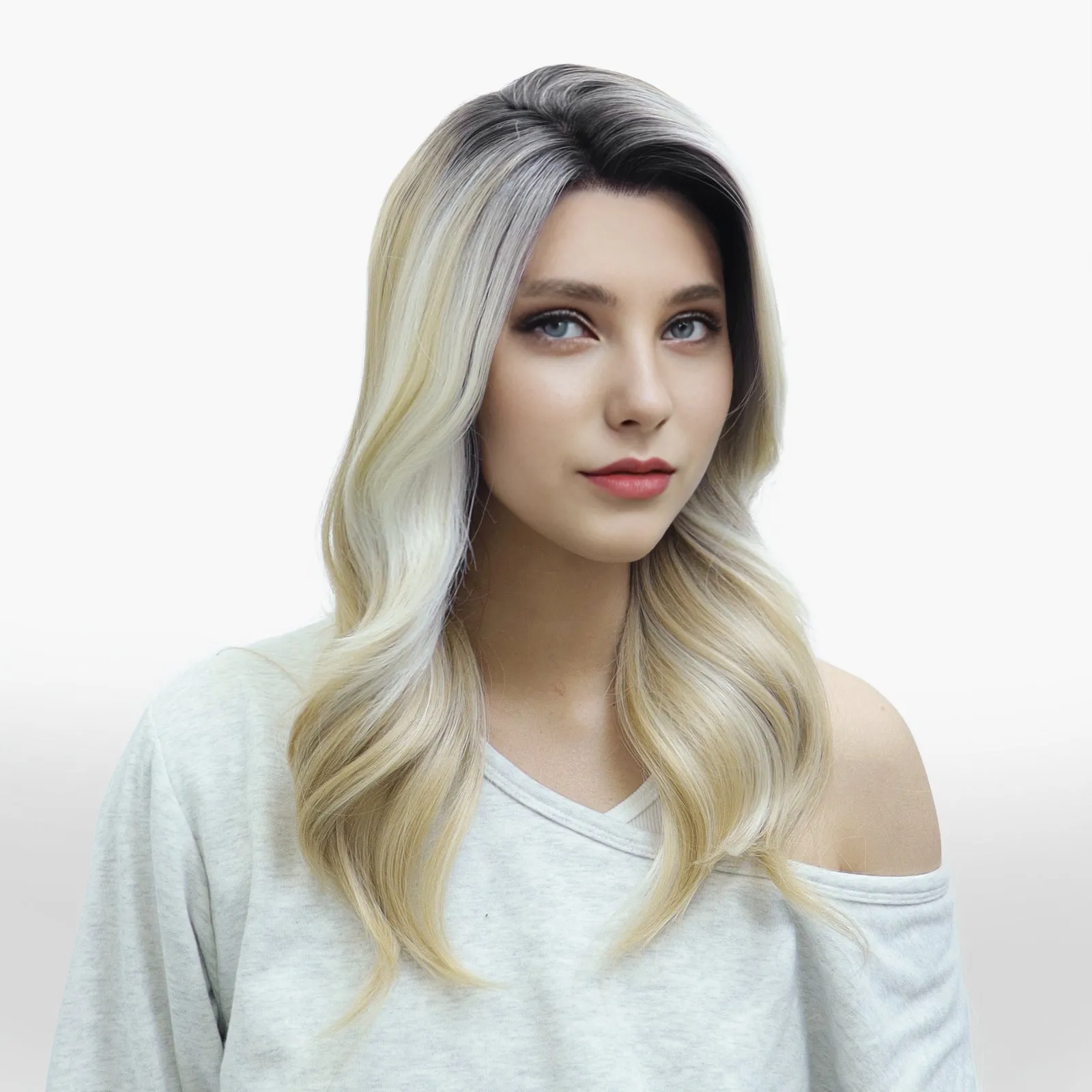 IMstyle Katerina golden blonde with highlight and dark root 26 inches soft curls 13*3 free part glueless lace front wigs K332-2033