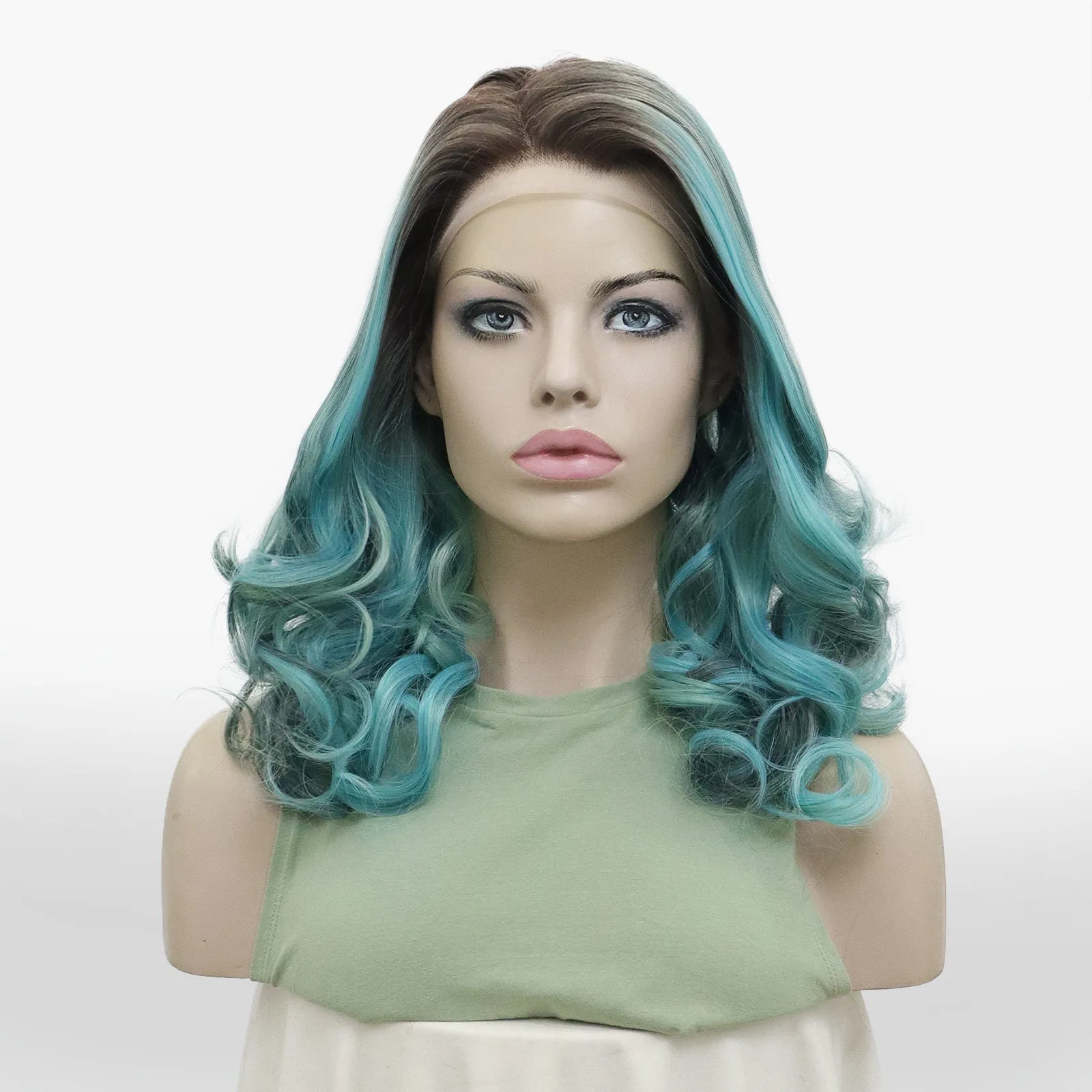 IMstyle Liz 80's vibe curly shoulder length 13*4 free part lace front wigs Green&Pink