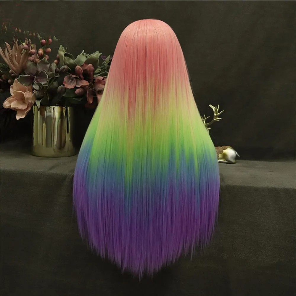 IMstyle new rainbow Morning Color Wigs | Lace Long Straight Wigs | Synthetic Wigs | 26 inch | Daily DIY | Holiday Headwear