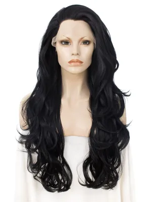 Jane - Black Long Wavy Synthetic Lace Front Wig For Cosplay