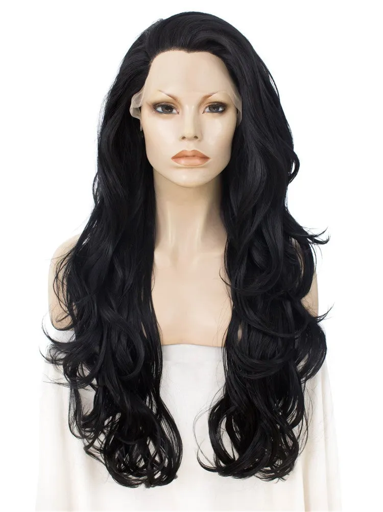 Jane - Black Long Wavy Synthetic Lace Front Wig For Cosplay
