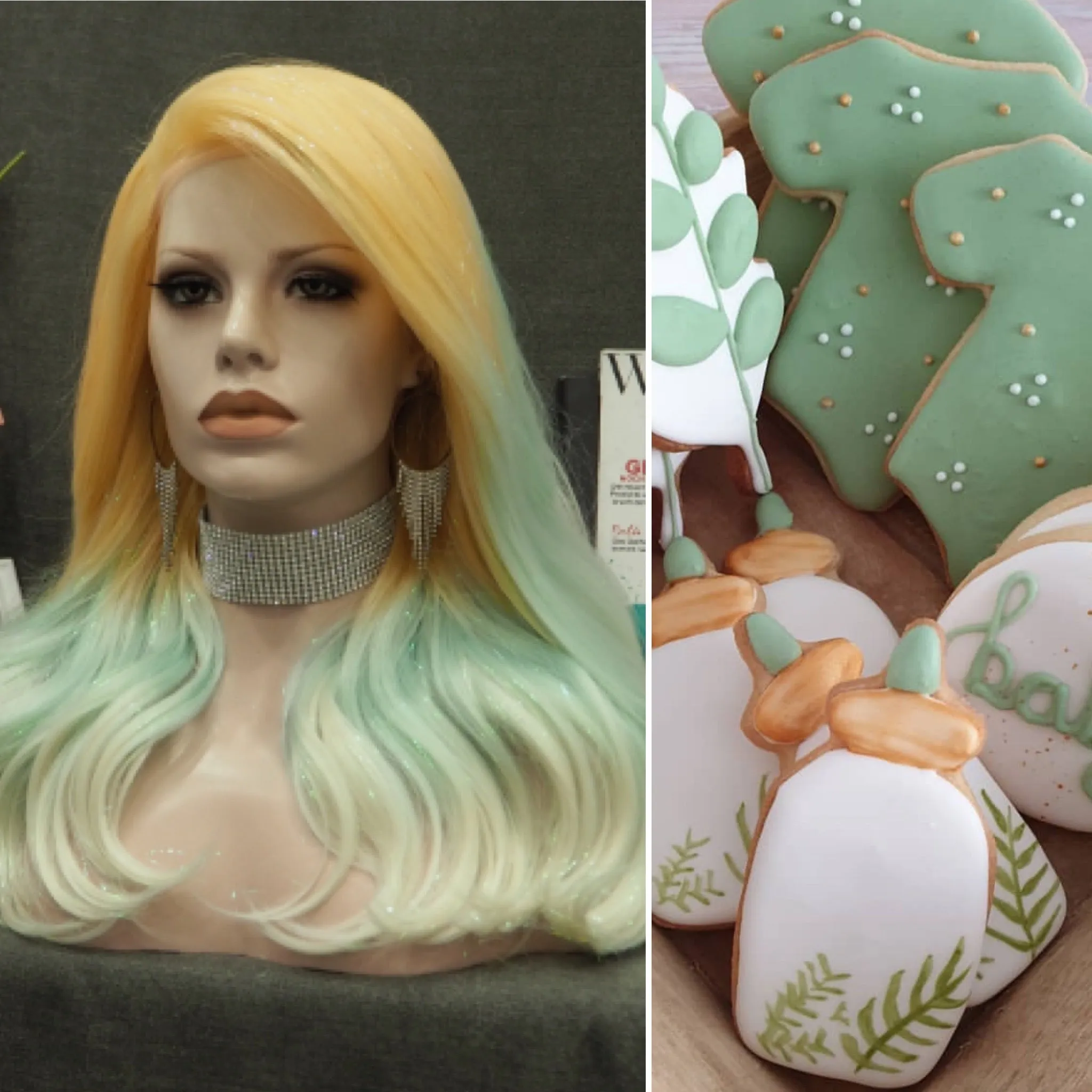 Julia - Blonde to Cyan-blue Ombre Tinsel  Long Wavy Synthetic Lace Front Wig